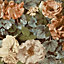 Grandeco Gramersby Vintage Rose Maxi Floral Blooms Wallpaper, Russet Sage