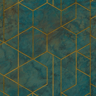 Grandeco Grand Onyx Photographic Marble Geometric Textured Wallpaper, Teal Green
