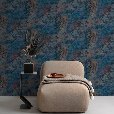 Grandeco Grand Onyx Photographic Marble Textured Wallpaper, Deep Blue