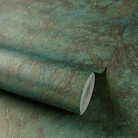 Grandeco Grand Onyx Photographic Marble Textured Wallpaper, Teal Green