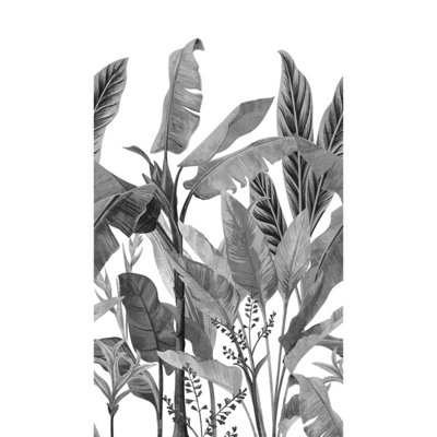 Grandeco Graphic Palm Leaves 3 Lane Repeatable Wallpaper Mural 1.59 x 2.8m, Black & White