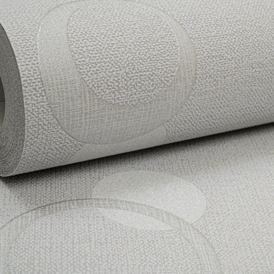 Grandeco Grey Circles Silver Glitter Textured Free Match Wallpaper