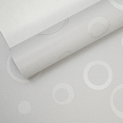 Grandeco Grey Circles Silver Glitter Textured Free Match Wallpaper