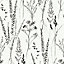 Grandeco Halm Grass & Flower Sprigs Blown Vinyl Wallpaper, White