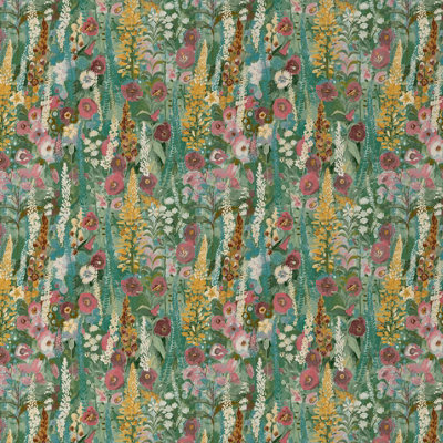 Grandeco Hand painted Delphinium Forest Floral Garden Textured Wallpaper, Green Pink
