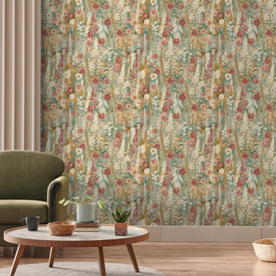 Grandeco Hand painted Delphinium Forest Floral Garden Textured Wallpaper, Sage Green Neutral