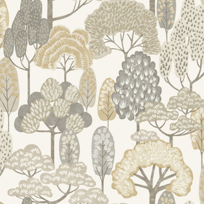 Grandeco Happy Trees Brushstroke Nursery Textured Wallpaper, Beige