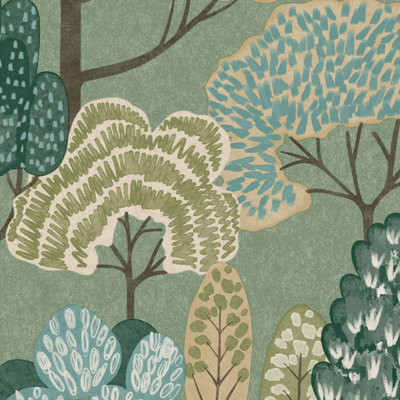 Grandeco Happy Trees Brushstroke Nursery Textured Wallpaper, Sage Green