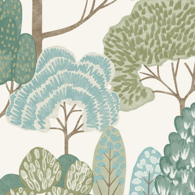 Grandeco Happy Trees Brushstroke Nursery Textured Wallpaper, Teal Green