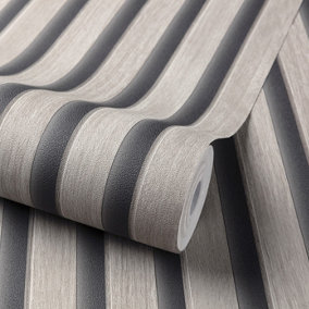 Grandeco Hermes Wood Slat Textured Wallpaper, Grey Wood