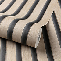 Grandeco Hermes Wood Slat Textured Wallpaper, Light Wood