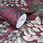 Grandeco Hisae Oriental Leaf Metallic Textured Wallpaper Red