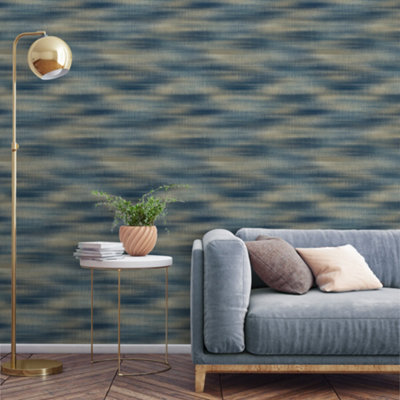 Grandeco Horizon Textile Textured Wallpaper, Blue
