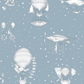 Grandeco Hot Air Balloon Airships Nursery Textured Wallpaper , Blue