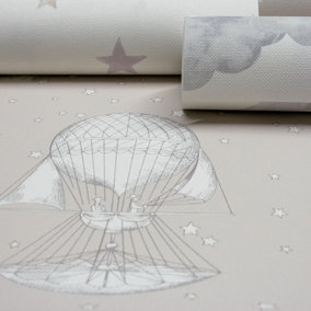 Grandeco Hot Air Balloon Airships Nursery Textured Wallpaper Natural