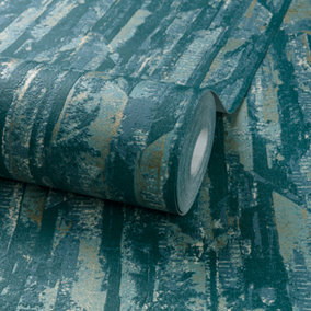 Grandeco Imperia Organic Metallic Shimmer Textured Wallpaper, Teal Gold