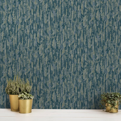 Grandeco Imperia Organic Metallic Shimmer Textured Wallpaper, Teal Gold