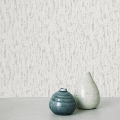 Grandeco Imperia Organic Metallic Shimmer Textured Wallpaper White, Taupe & Silver