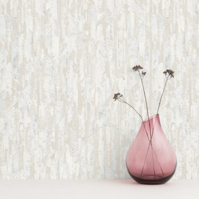 Grandeco Imperia Organic Metallic Shimmer Textured Wallpaper White, Taupe & Silver