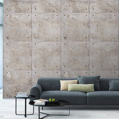 Grandeco Industrial Concrete Block 3 Lane Repeatable Wallpaper Mural 159 x 280cm