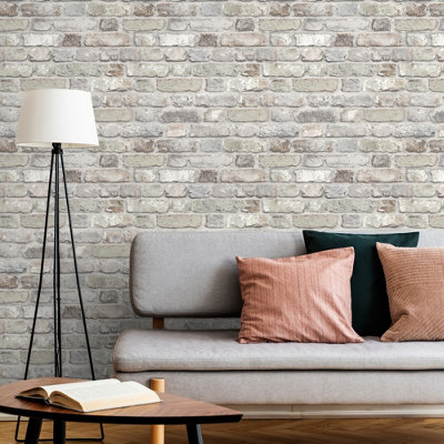 Grandeco Industrial Rustic Neutral Brick Textured Wallpaper