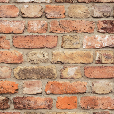 Grandeco Industrial Rustic Red Brick Textured Wallpaper, Terracotta