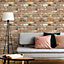Grandeco Industrial Rustic Red Brick Textured Wallpaper, Terracotta