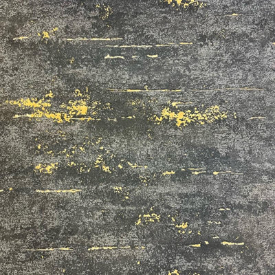 Grandeco Industrial Stone Concrete Wallpaper Paste The Wall Black Metallic Gold