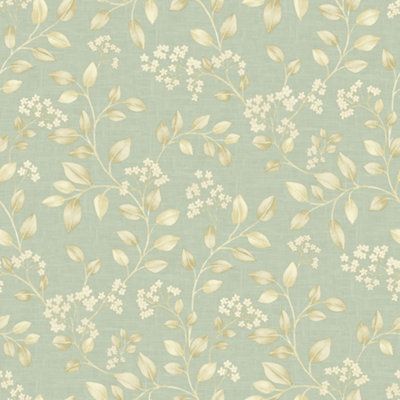 Grandeco Jasmine Leaf Trail Textured Wallpaper, Light Green