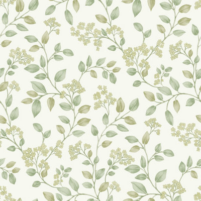 Grandeco Jasmine Leaf Trail Textured Wallpaper, Sage Green DIY at B&Q