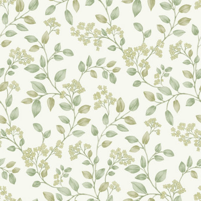 Grandeco Jasmine Leaf Trail Textured Wallpaper, Sage Green