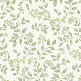 Grandeco Jasmine Leaf Trail Textured Wallpaper, Sage Green