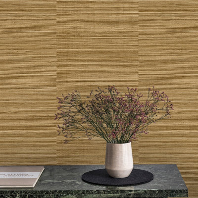 Grandeco Java Grasscloth Weave Textured Wallpaper Natural Deep