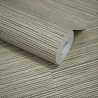 Grandeco Java Grasscloth Weave Textured Wallpaper Natural Grey Taupe