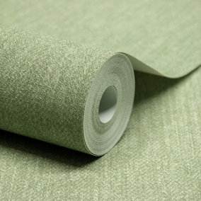 Grandeco Jeans Woven Textile Textured Wallpaper,  Sage Green
