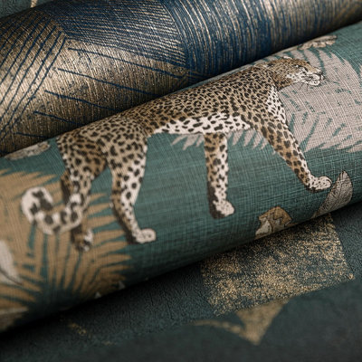 Grandeco Jungle Fever Leopard Teal Wallpaper JF2104