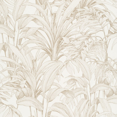 Grandeco Jungle Leaves Aliare Textured Wallpaper, Neutral White