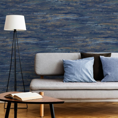 Grandeco Kaleidoscope Concrete Plaster Effect Textured Wallpaper, Navy