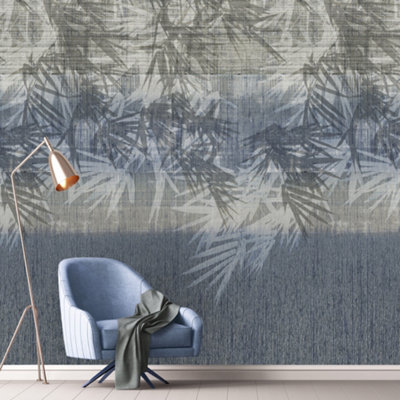 Grandeco Kamaru Tropical Distressed Palm Leaf Silhouette 4 Lane Repeatable Wallpaper Mural