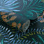 Grandeco Kara Tropical Jungle Foliage Leaves Textured Wallpaper, Blue