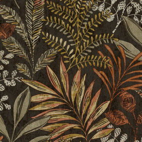 Grandeco Kara Tropical Jungle Foliage Leaves Textured Wallpaper, Brown
