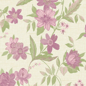 Grandeco Katsu Trail  Floral Blown Wallpaper, Pink