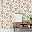 Grandeco Katsu Trail  Floral Blown Wallpaper, Pink