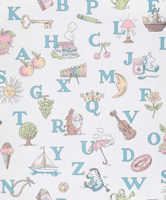 Grandeco Kids ABC Wallpaper With Pictures Fleece Wallpaper Jack n Rose II LL3106 Kids Room, Nursery, Playrooms - Feature Wall