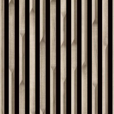 Grandeco Lamella Wood Slat Panel 3D Photorealistic Effect Textured Wallpaper, Light Wood