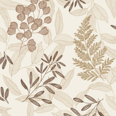 Grandeco Leafy Sketch Catho Textured Wallpaper,  Terracotta