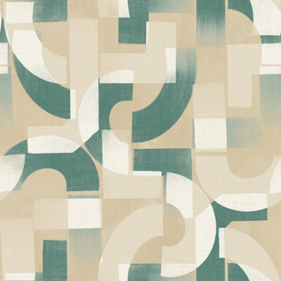 Grandeco Levina Geometric Shapes Textured Wallpaper, Green Beige