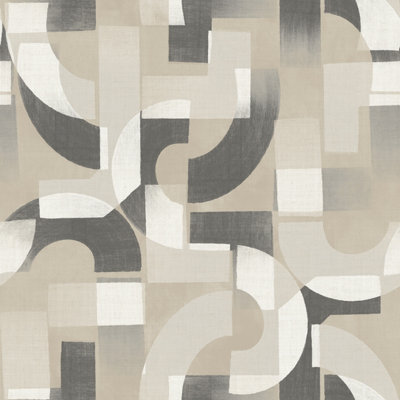 Grandeco Levina Geometric Shapes Textured Wallpaper, Grey Beige