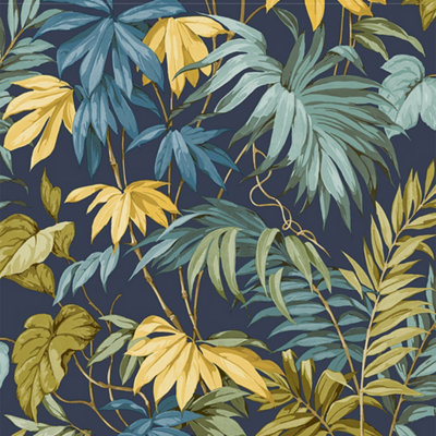 Grandeco Liane Tropicale Navy Wallpaper 167402