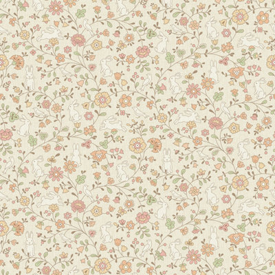 Grandeco Liberty Floral Bunny Trail Nursery Textured Wallpaper Natural ...